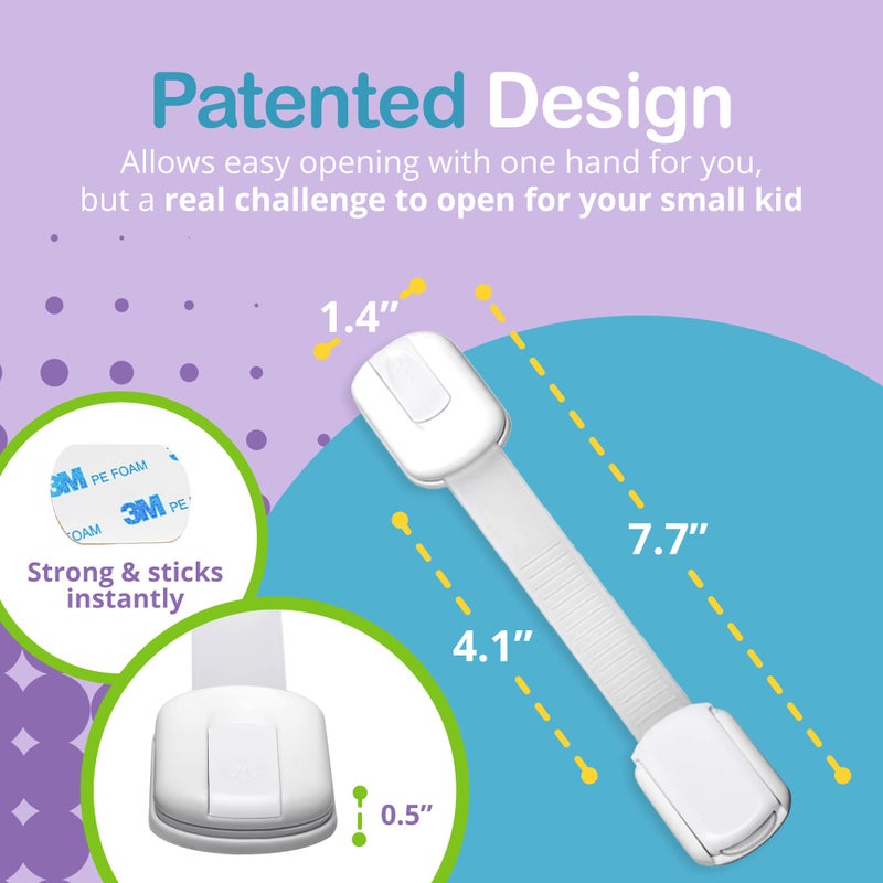 WONDERKID Adjustable & Reusable Child Safety Cabinet Locks & Latches, Baby Proofing Door Window, Cabinet, Toilet, & Refrigerator Lock, Child Safety Strap Locks with Adhesive Pads, Pack of 6, White - Wonderkid - Image 5